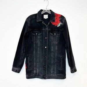 American Eagle Outfitters Black Jean Jacket Embroidered Oversized Small